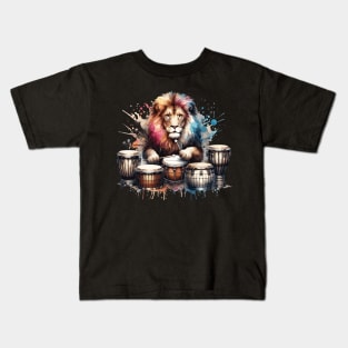 Lion Playing Drums Kids T-Shirt